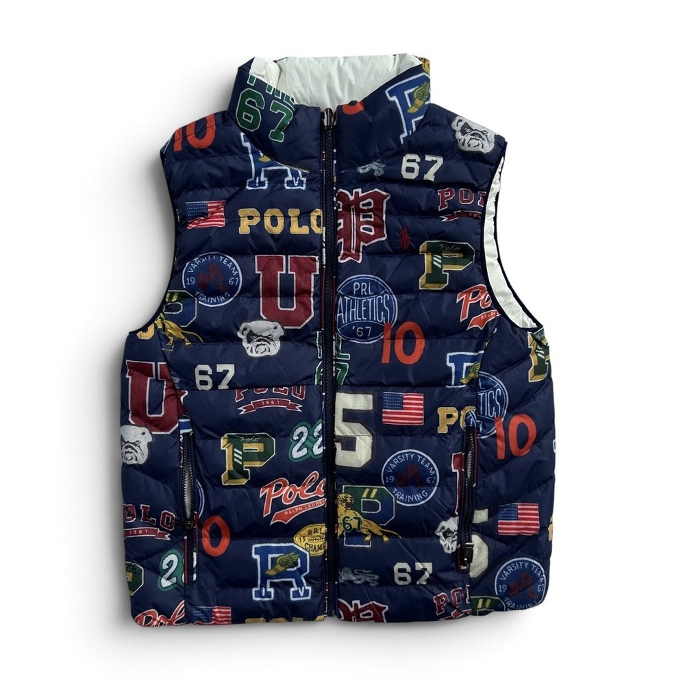 Polo Ralph Lauren Kids Reversible Down Puffer Vest Patches Youth Size M 10/12